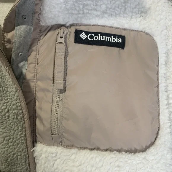 Columbia Womens Sherpa 1/4 Snap Crop Fleece Pullover Tan White Soft Warm Small - Picture 2 of 8